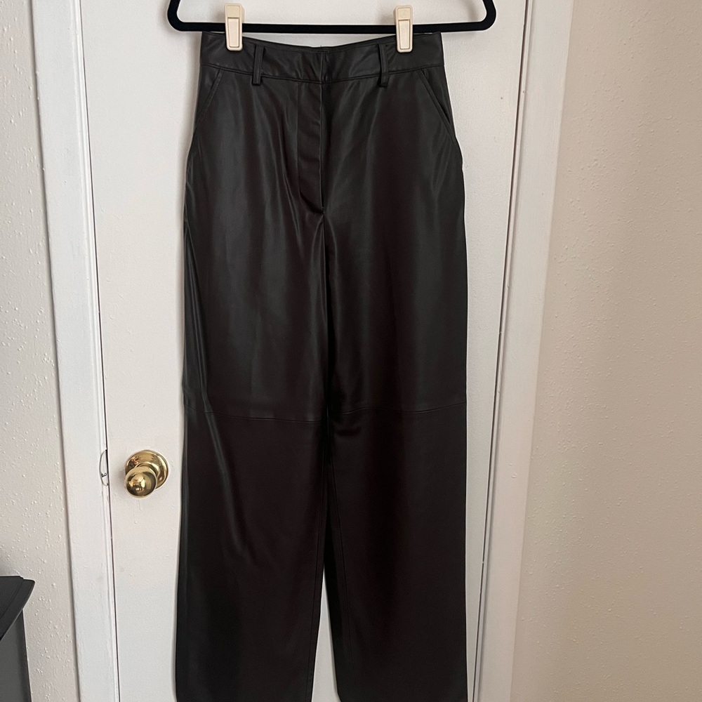 Chocolate Brown Faux Leather Wide-Leg Pants